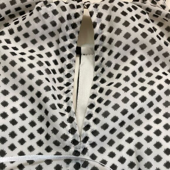 Pattered Keyhole Sz 4 Sleeveless BLK/ White Elastic Waist Fully Lined Mini Dress - Picture 5 of 10